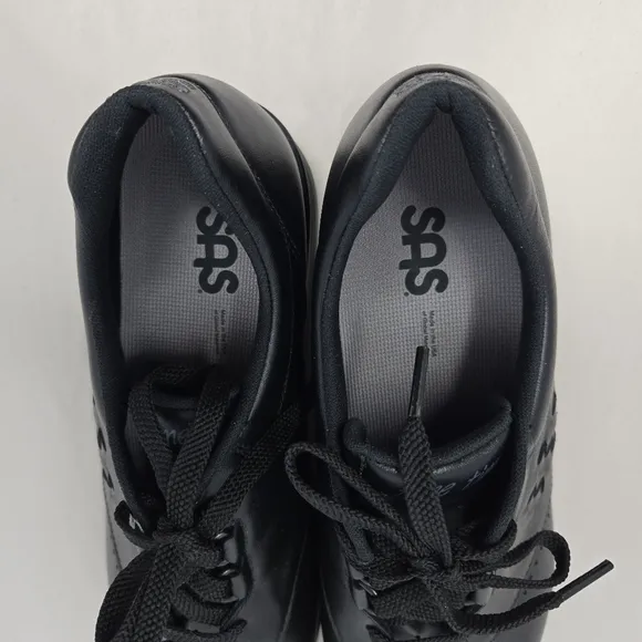 Sas Free Time Womens Sneakers Sz 9.5 Slim Black Leather Lace Ups Walking Shoes