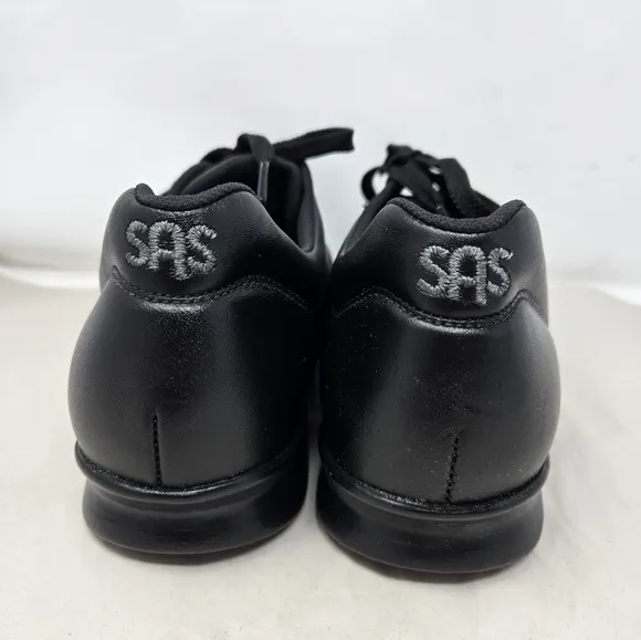 Sas Free Time Womens Sneakers Sz 9.5 Slim Black Leather Lace Ups Walking Shoes