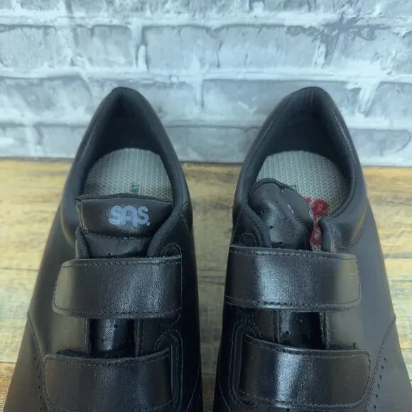 SAS Me Too Black Leather Hook Loop Walking Shoes Womens Size 10 WWW New