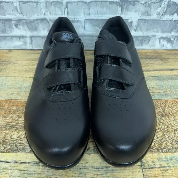 SAS Me Too Black Leather Hook Loop Walking Shoes Womens Size 10 WWW New