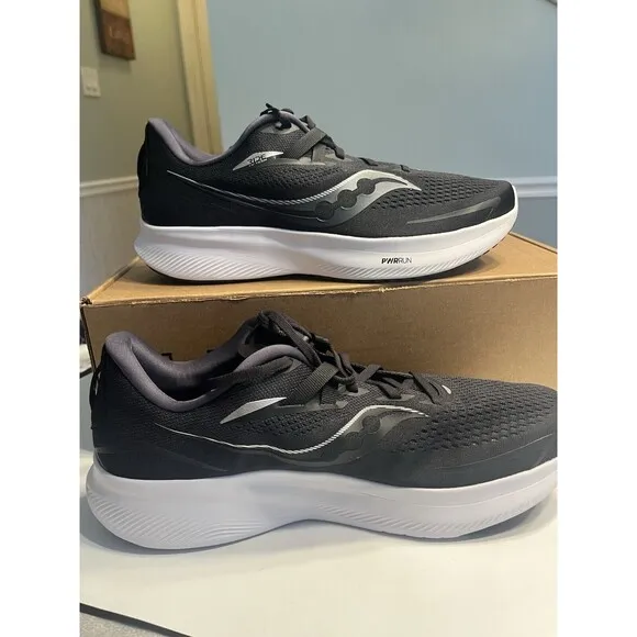 Saucony Ride 15 Black Upper / White Sole Mesh Sneakers Sz 12.5W Running