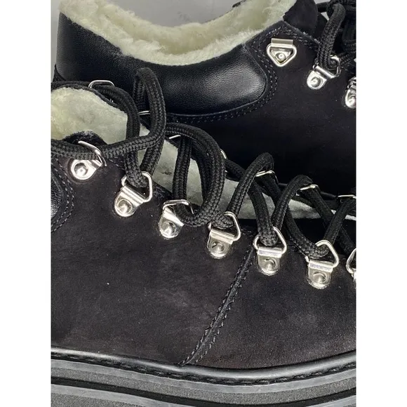 SCHUTZ Lucille Shearling Ankle Hiking Boots Women's Black Size 6B Lace Up Suede