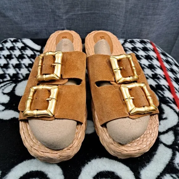 Schutz Sandals Suede Brown Women Size 11B