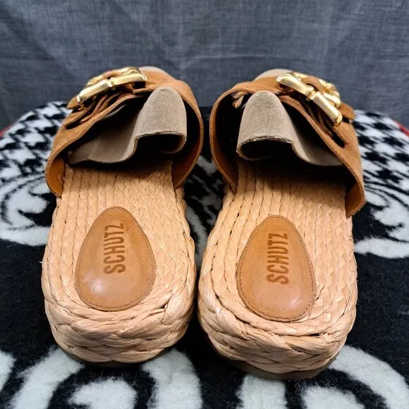 Schutz Sandals Suede Brown Women Size 11B