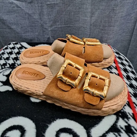 Schutz Sandals Suede Brown Women Size 11B