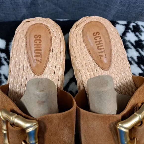 Schutz Sandals Suede Brown Women Size 11B