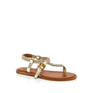 SEE BY CHLOE Womens Gold Metalic Braided Nola Round Toe Thong Sandals Shoes 36.5