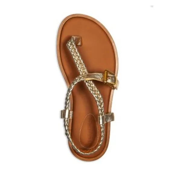 SEE BY CHLOE Womens Gold Metalic Braided Nola Round Toe Thong Sandals Shoes 36.5
