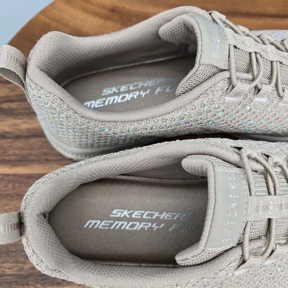 Skechers Shoes Women's 6 Taupe Beige Rhinestones Virtue Slip On Walking Sneakers