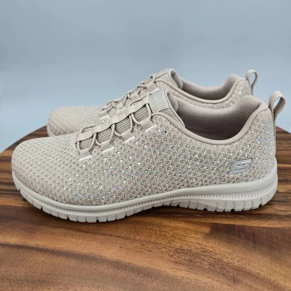 Skechers Shoes Women's 6 Taupe Beige Rhinestones Virtue Slip On Walking Sneakers