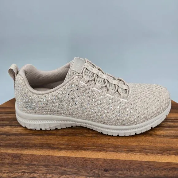 Skechers Shoes Women's 6 Taupe Beige Rhinestones Virtue Slip On Walking Sneakers