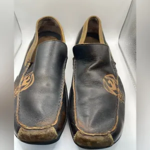 Sketchers Mens Black Leather Loafers Shoes Phoenix Distressed Brown Casual 10.5