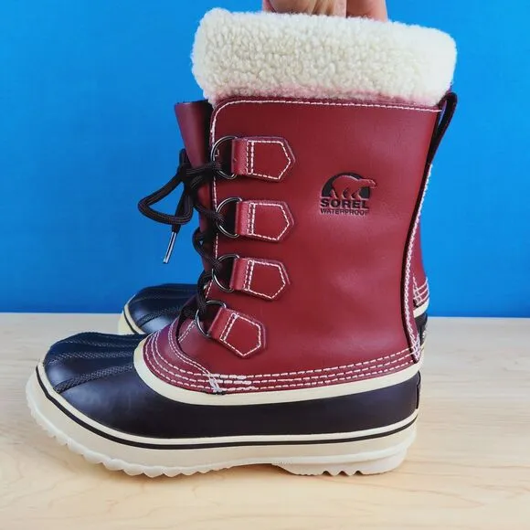 Sorel 1964 Pac Womens Size 7 Snow Boots‎ Red Leather Lined Waterproof lace Boots