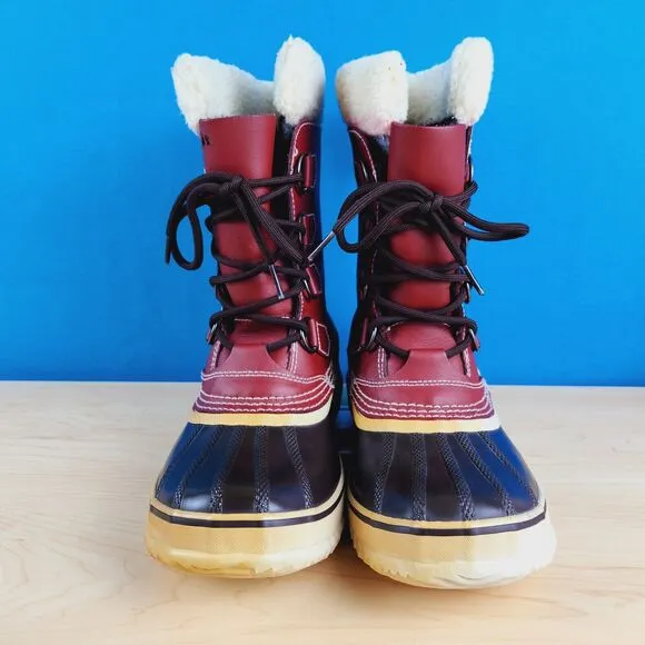 Sorel 1964 Pac Womens Size 7 Snow Boots‎ Red Leather Lined Waterproof lace Boots