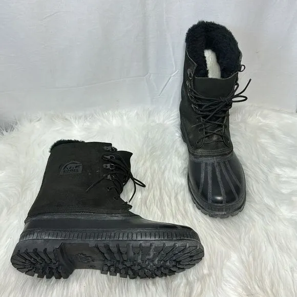 Sorel Black Suede/Rubber Lace Up Snow Boots Sz 10
