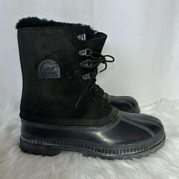 Sorel Black Suede/Rubber Lace Up Snow Boots Sz 10