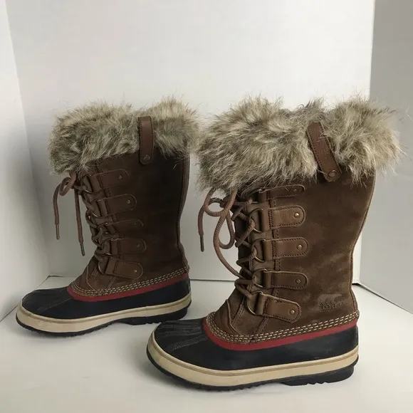 Sorel Brown Joan of Arctic Leather Lace Up Waterproof Winter Boots Womens Sz 8