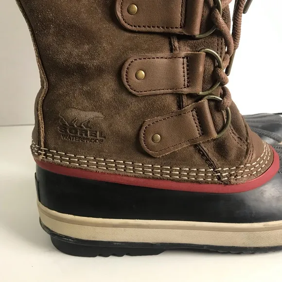 Sorel Brown Joan of Arctic Leather Lace Up Waterproof Winter Boots Womens Sz 8