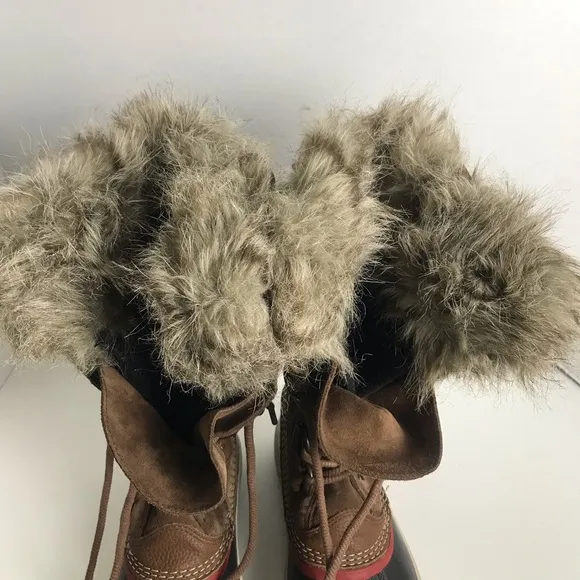 Sorel Brown Joan of Arctic Leather Lace Up Waterproof Winter Boots Womens Sz 8