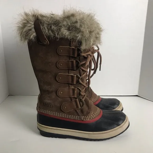 Sorel Brown Joan of Arctic Leather Lace Up Waterproof Winter Boots Womens Sz 8