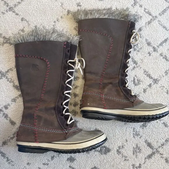SOREL Cate The‎ Great NL 1927-059 Brown Leather Snow Winter Boots Womens 7