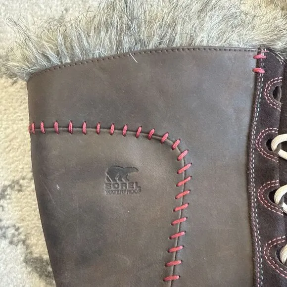SOREL Cate The‎ Great NL 1927-059 Brown Leather Snow Winter Boots Womens 7