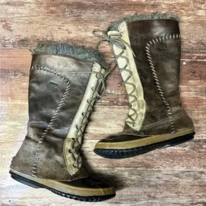 Sorel | Cate the Great Tall Leather Lace Up Snow Boots, Size 7