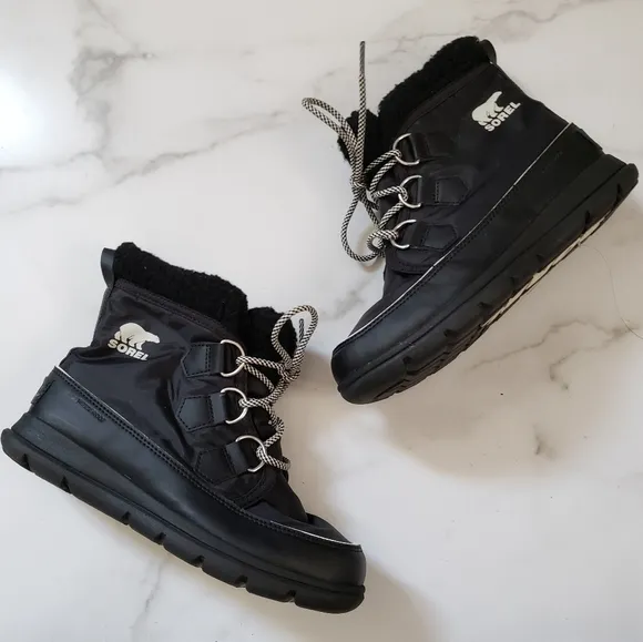 Sorel Explorer Carnival Weather Winter Snow Boots Black Size 6.5