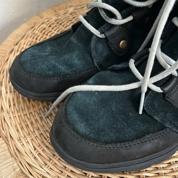 Sorel Explorer Joan Black/Dark Stone Winter Snow Boots Leather Lace Up Fur Lined