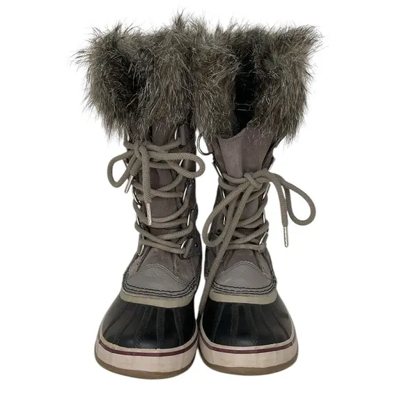 SOREL Joan of Arc Boots Grey Suede Fur Waterproof Winter Snow Lace Up Size 6