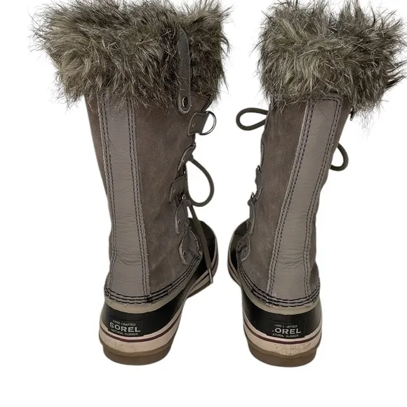 SOREL Joan of Arc Boots Grey Suede Fur Waterproof Winter Snow Lace Up Size 6