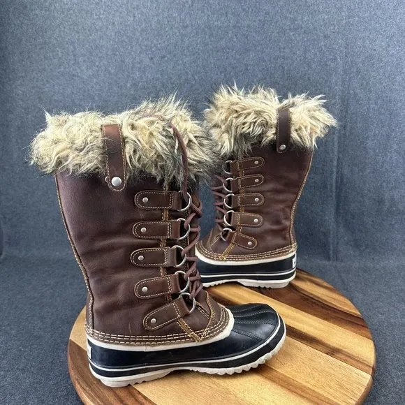 SOREL Joan of Artic Premium Leather Snow Boots Women’s Size 6 Brown