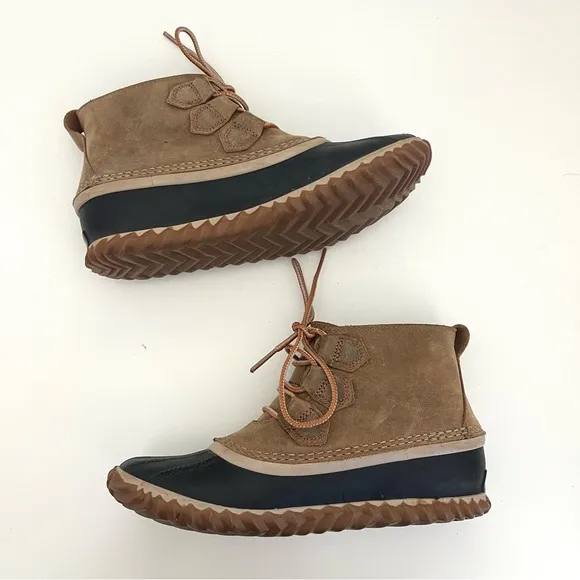 Sorel Out N About Leather Elk Brown Black Lace Up Winter Snow Duck Boots Size 7
