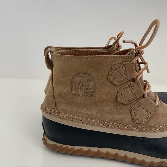 Sorel Out N About Leather Elk Brown Black Lace Up Winter Snow Duck Boots Size 7