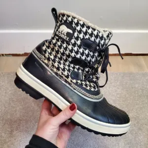 SOREL Tivoli Houndstooth Waterproof Snow Winter Boots Black White Women's 8.5