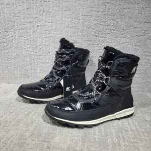 Sorel Whitney Womens Size 5.5 Black Patent Leather Lace Up Snow Boots. NEW