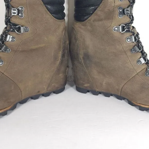 Sorel Women’s Conquest US 8,5 Gray Leather Distressed Wedge Winter Snow Boots