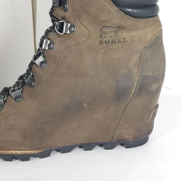 Sorel Women’s Conquest US 8,5 Gray Leather Distressed Wedge Winter Snow Boots