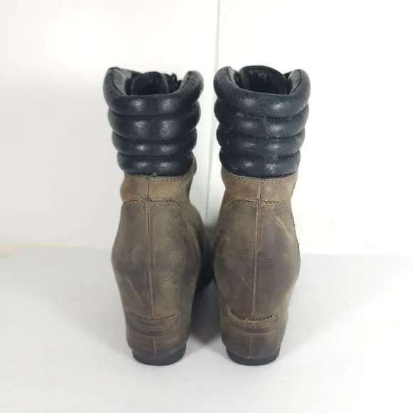 Sorel Women’s Conquest US 8,5 Gray Leather Distressed Wedge Winter Snow Boots