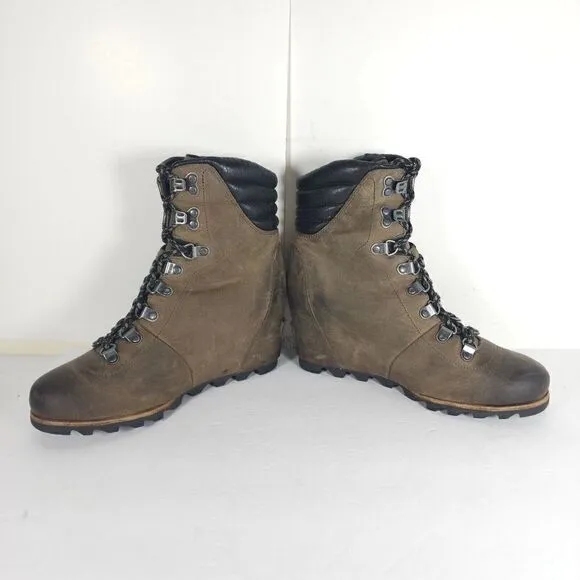 Sorel Women’s Conquest US 8,5 Gray Leather Distressed Wedge Winter Snow Boots
