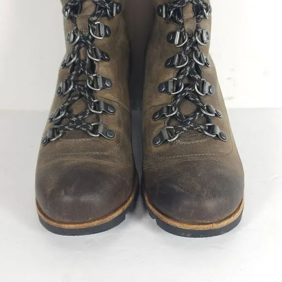 Sorel Women’s Conquest US 8,5 Gray Leather Distressed Wedge Winter Snow Boots