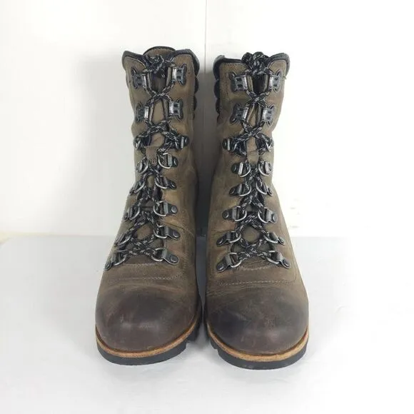 Sorel Women’s Conquest US 8,5 Gray Leather Distressed Wedge Winter Snow Boots