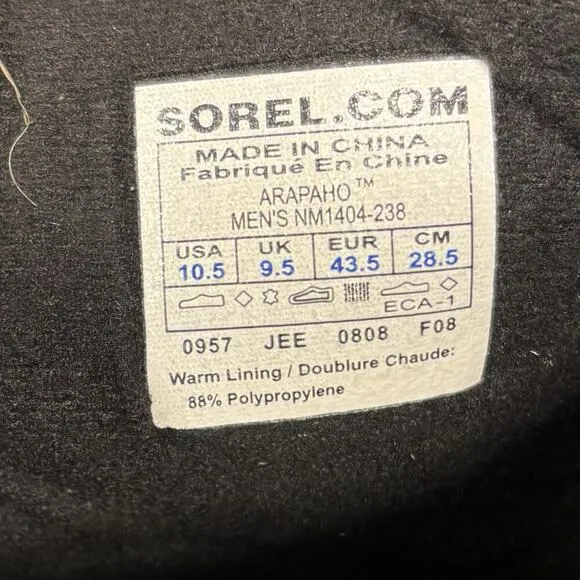 Sorel WP Boots Mens 10.5 Arapaho Thinsulate Brown Lined Duck Snow Outdoor