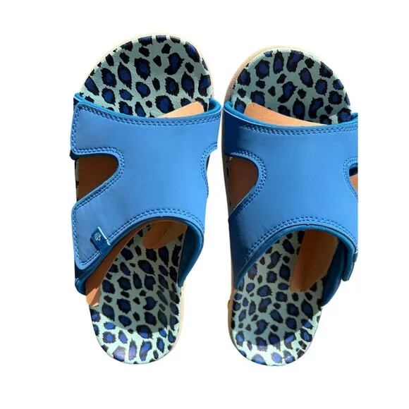 Spenco Women's Kholo Slide Sandal Blue Leopard Size 8 Casual