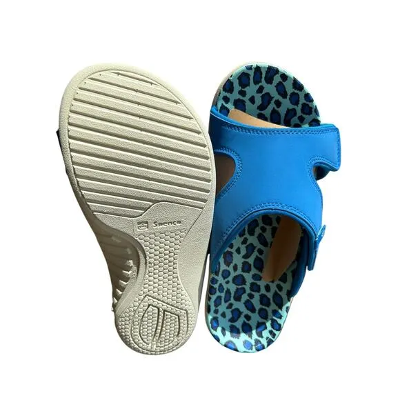Spenco Women's Kholo Slide Sandal Blue Leopard Size 8 Casual