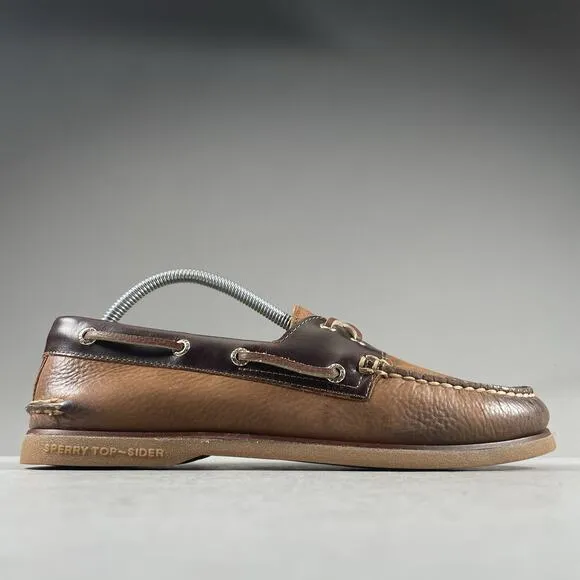 Sperry Gold Cup Men’s Size 9.5 Brown Leather 2 Eye Moc Toe Boat Shoes Casual NEW