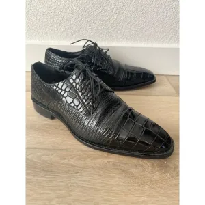 Stacy Adams Black Leather Oxford Dress Shoes Printed Croc/Lizard Size 9W