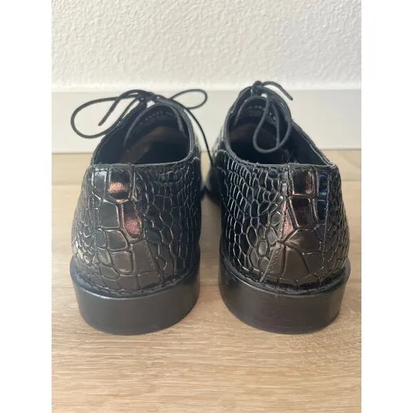 Stacy Adams Black Leather Oxford Dress Shoes Printed Croc/Lizard Size 9W