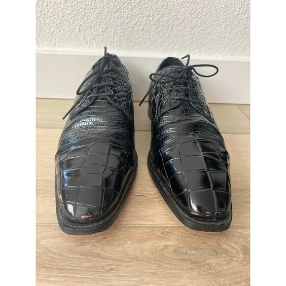 Stacy Adams Black Leather Oxford Dress Shoes Printed Croc/Lizard Size 9W