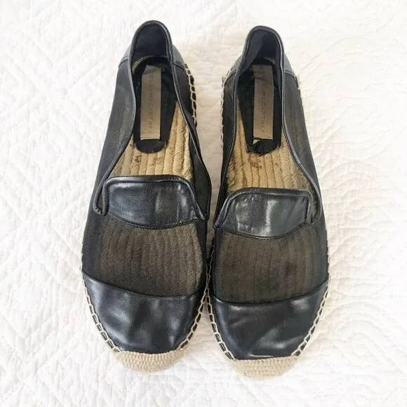 Stella McCartney Black Leather &amp; Mesh Espadrilles Sz 40 US 9.5